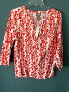 Chico's Coral & White Patterned Split-Neck Tunic